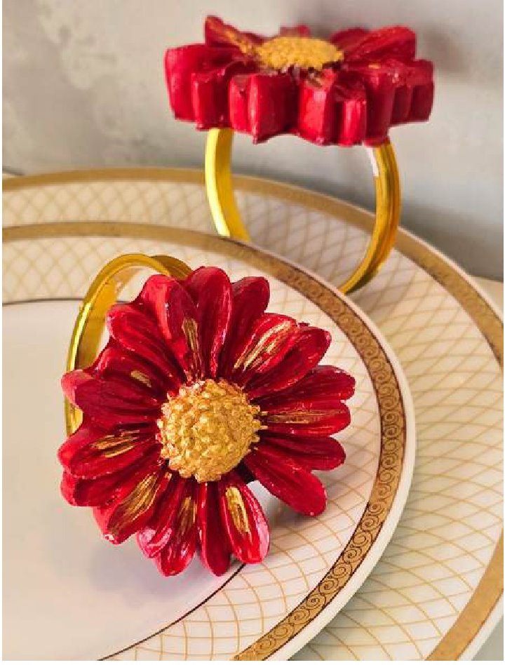Napkin Rings, Red & Gold