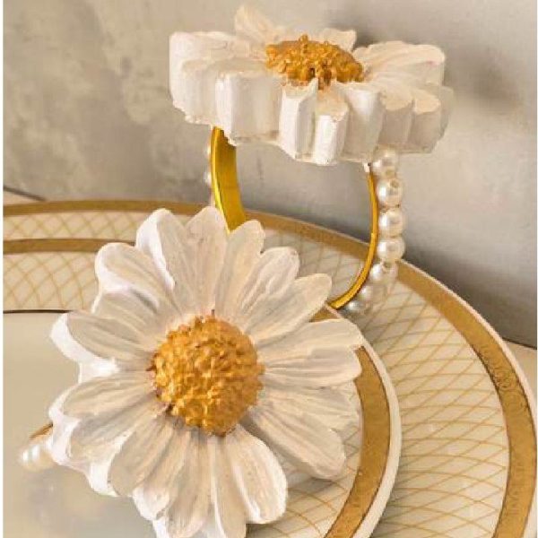 Napkin Rings, White & Gold