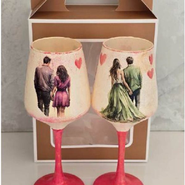 Hand-painted Wine Glasses, Couple